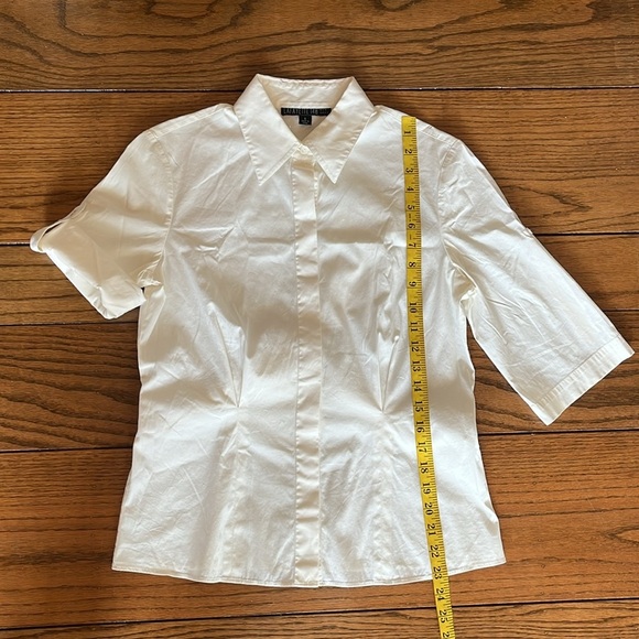 Lafayette 148 Button Down Short Sleeves Waist Tie Back Stretch Size 6 - Picture 7 of 12